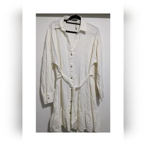 Zara Linen Cream white Button-Down Dress